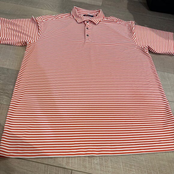 CUTTER & BUCK MENS XL TALL MENS ORANGE STRIPE GOLF POLO DRI FIT NWOT - Picture 2 of 8